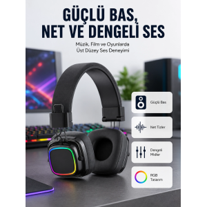 Yüksek Ses Kaliteli Kablosuz Kulak Üstü Kulaklık – Bt 5.3