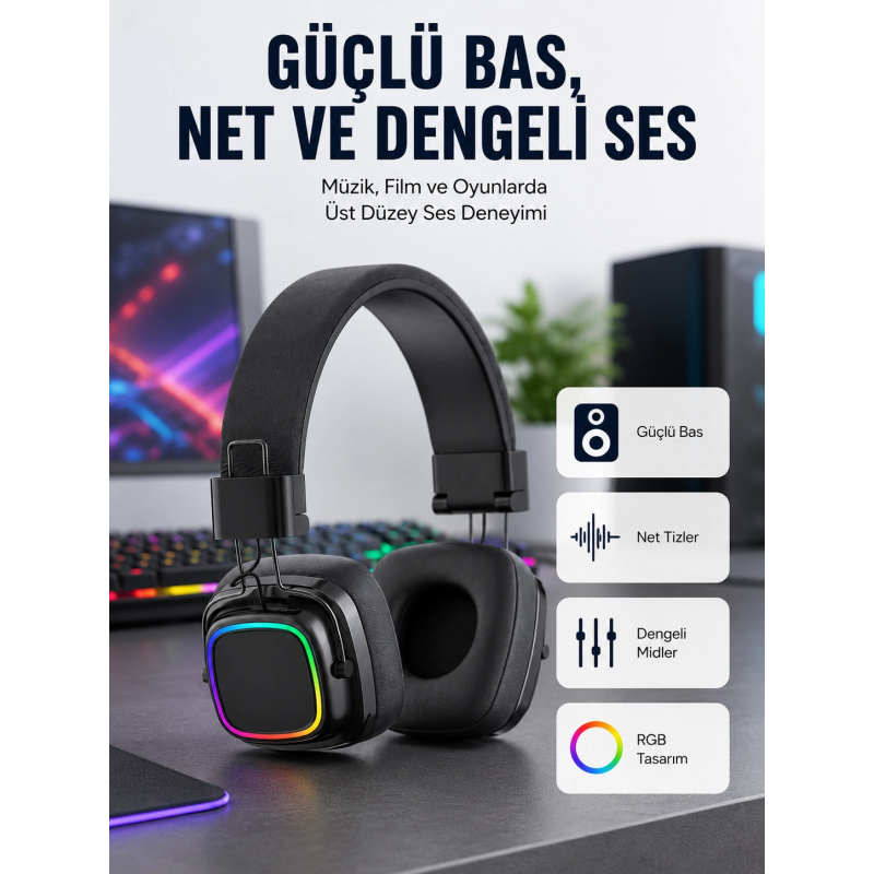 Yüksek Ses Kaliteli Kablosuz Kulak Üstü Kulaklık – Bt 5.3 Yüksek Ses Kaliteli Kablosuz Kulak Üstü Kulaklık – Bt 5.3