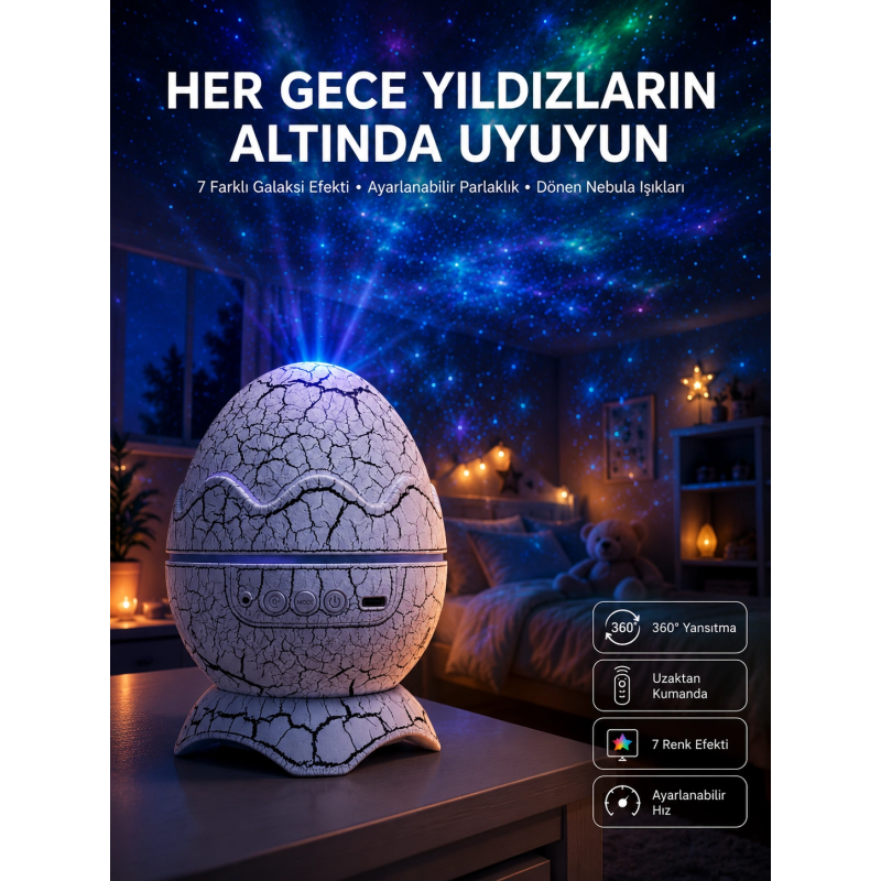 Yumurta Görünümlü Masa Ve Gece Lambası Renk Değiştirebilen Projektör Yumurta Görünümlü Masa Ve Gece Lambası Renk Değiştirebilen Projektör