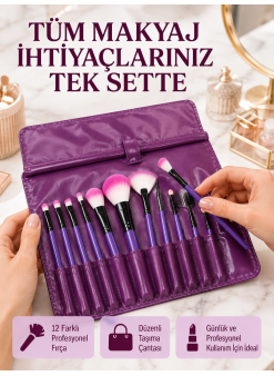 Yumuşak Fiber Kıllardan Oluşan 12li Makyaj Fırçası Seti Göz Farı Allık Ve Kontür İçin