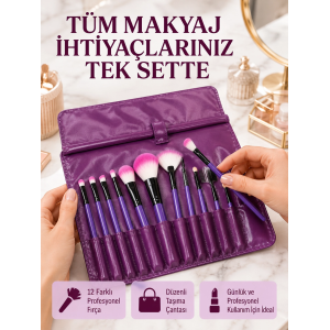 Yumuşak Fiber Kıllardan Oluşan 12li Makyaj Fırçası Seti Göz Farı Allık Ve Kontür İçin
