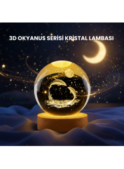 Yunus Figürlü Led Kristal Küre Ahşap Standlı Dekoratif Gece Lambası