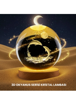 Yunus Temalı Kristal Küre Usb Işıklı Ahşap Altlıklı Gece Lambası