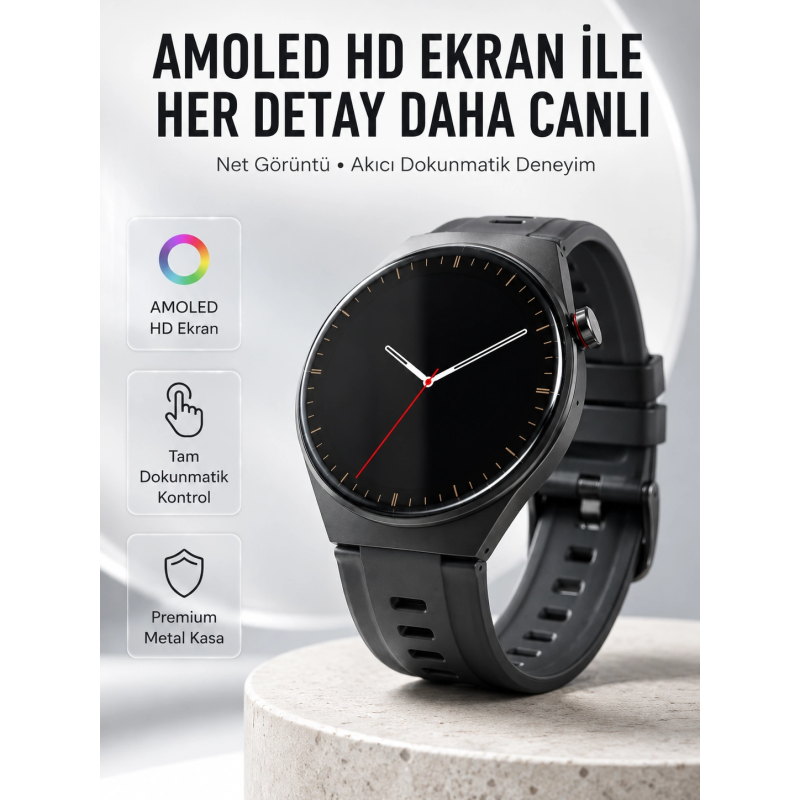 Yuvarlak Akıllı Saat Nabız Ölçer, Spo₂, Spor Modları Ve Değiştirilebilir Kordon Yuvarlak Akıllı Saat Nabız Ölçer, Spo₂, Spor Modları Ve Değiştirilebilir Kordon