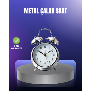 Yuvarlak Gümüş Dekoratif Işıklı Masa Üstü Saat Alarmlı Sessiz Çalışma