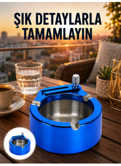 Yuvarlak Metal Küllük Çakmak Entegreli Dayanıklı Yapı Yeni Nesil
