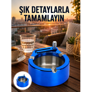 Yuvarlak Metal Küllük Çakmak Entegreli Dayanıklı Yapı Yeni Nesil